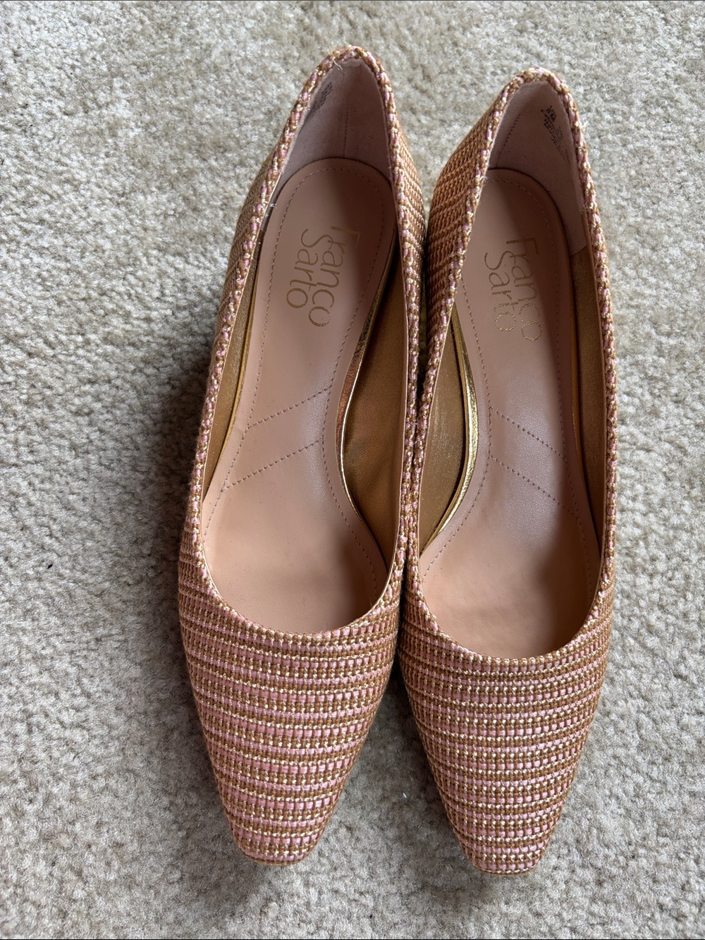 Franco Sarto Women’s Pink Tan Gold Metallic Block Heel Pumps - Picture 2 of 7